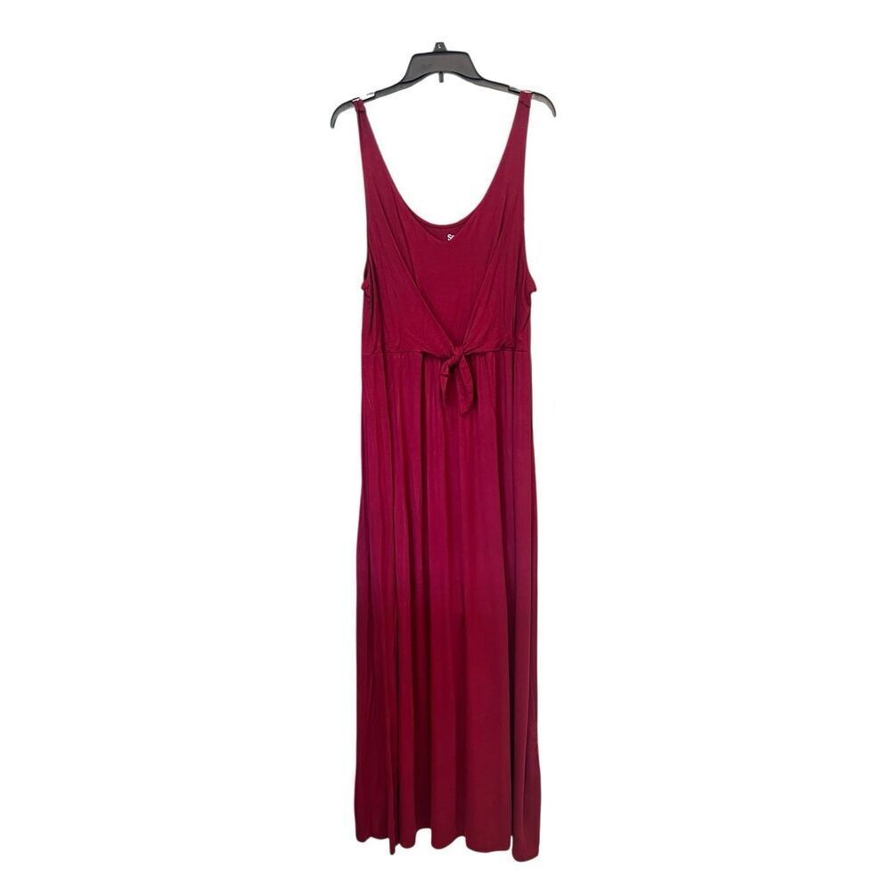 So Women's Tie Front Jersey Knit Sleeveless Maxi Dress Burgundy XXL NWT